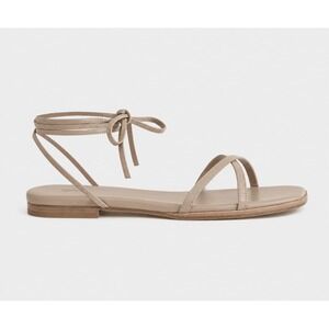 Quince 8 Flat Sandals Leather Ankle Wrap Square Toe Nude Strappy Minimalist Boho